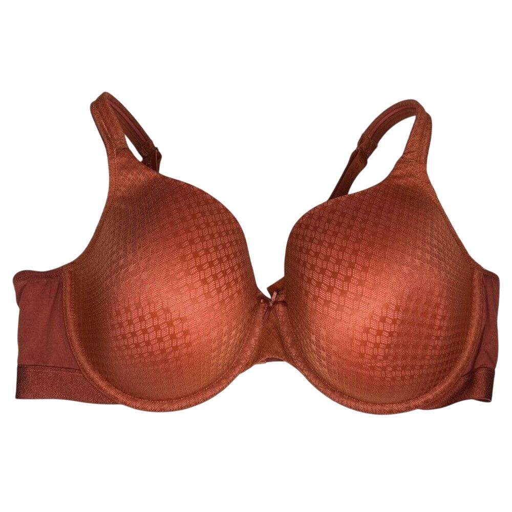Cacique Lightly Lined Bra 44DD Orange Textured Underwire Full Coverage Stylish